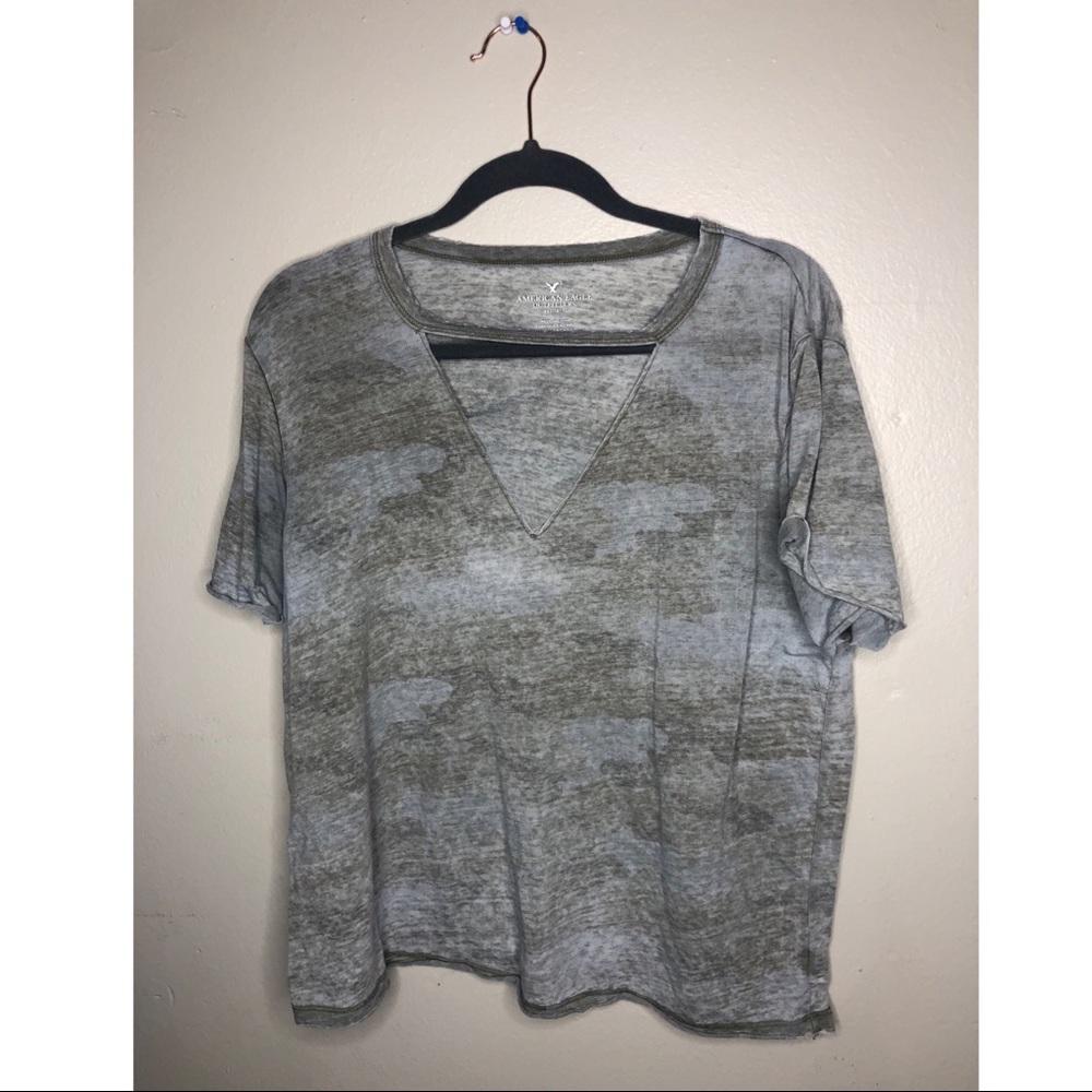 Faded camo print cut out top